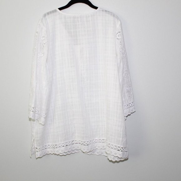Chico's Lace Crochet Eyelet Trim Blouse White Peasant Top Size 3 16/18 H13471 - Picture 6 of 12